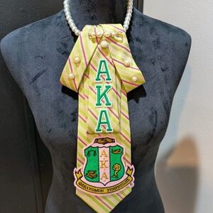 Green and Pink Striped Tie with Embroidery